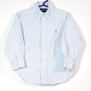 Ralph Lauren Youth Boys Long Sleeve Button Down Dress Shirt Blue White Striped